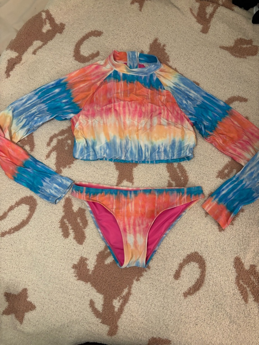Women’s Tie-Dye Rash Guard Set - Long Sleeve Top & Bikini Bottom
